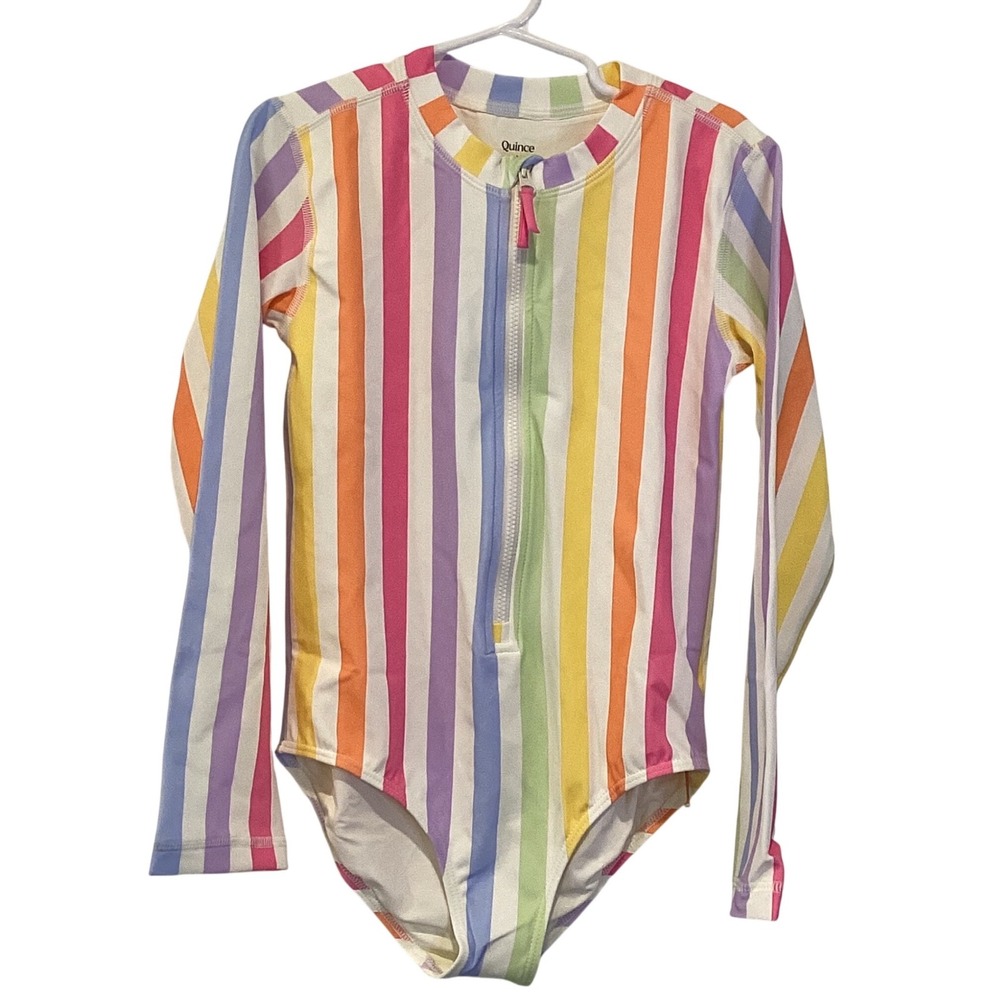 SALE NWT Quince Girls Rainbow Stripe Long Sleeve Swimsuit Rash Guard - SIze 10